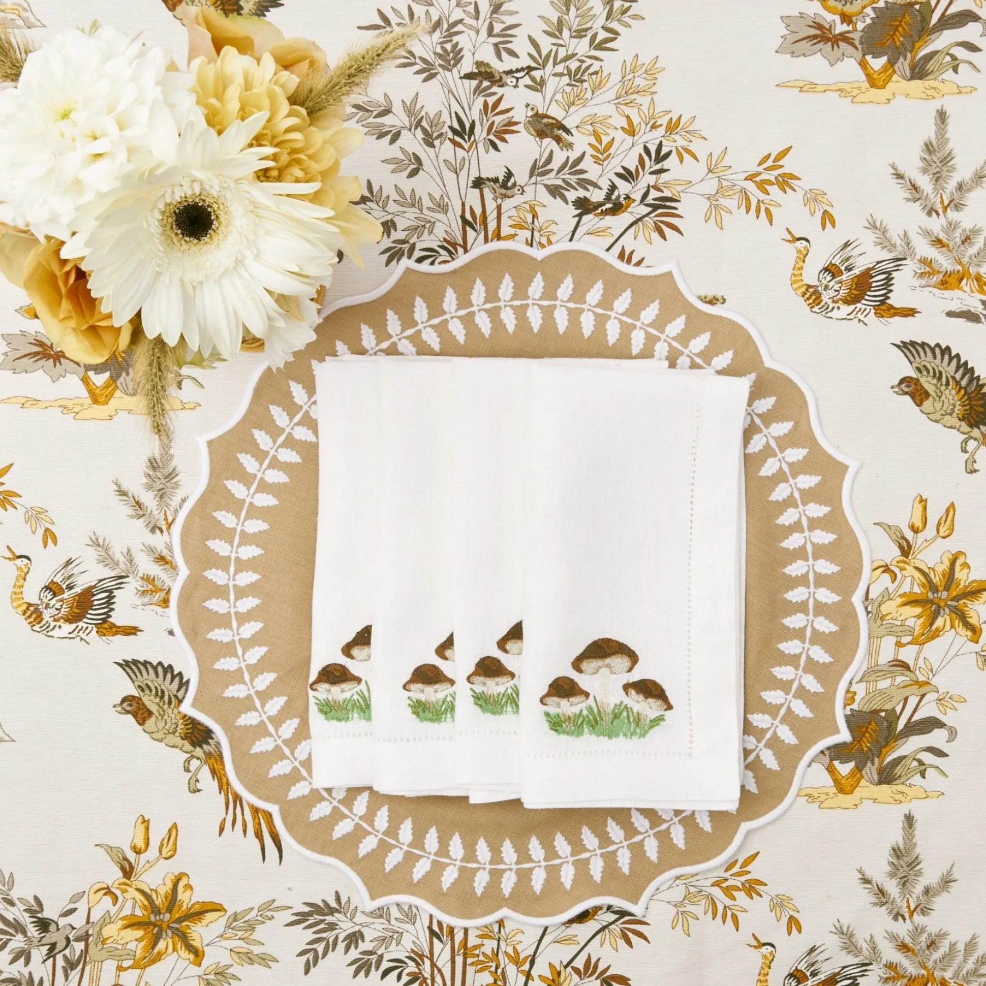 Mushroom White Linen Napkins (Set Of 4)