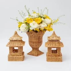 Natural Rattan Pagoda & Urn Vase Set