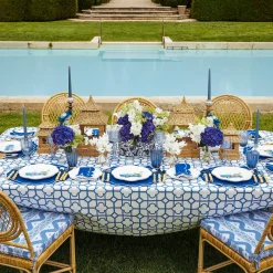 Navy Blue Floral Tole Scalloped Planter