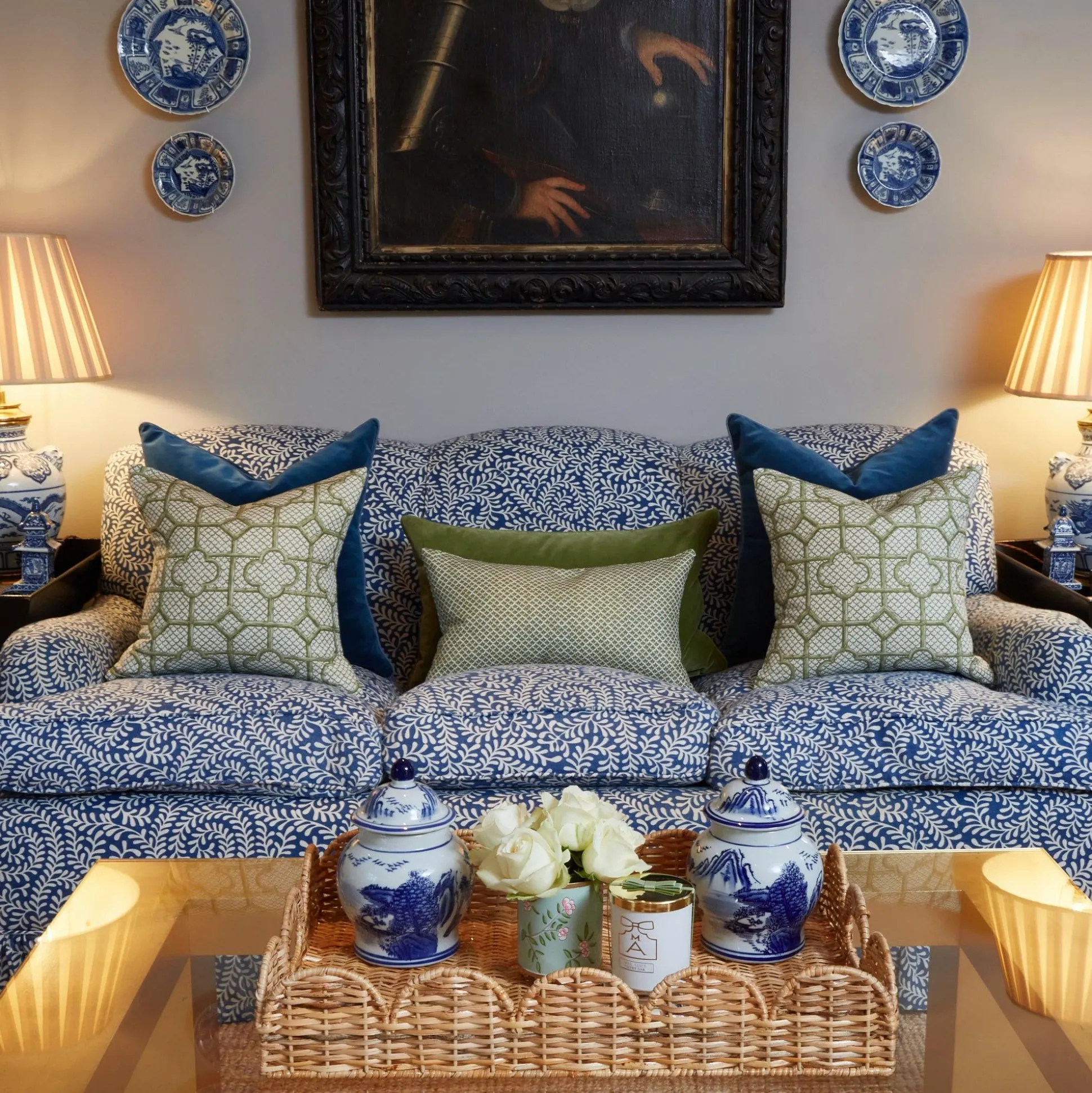 Olive Green Bamboo Trellis Fabric