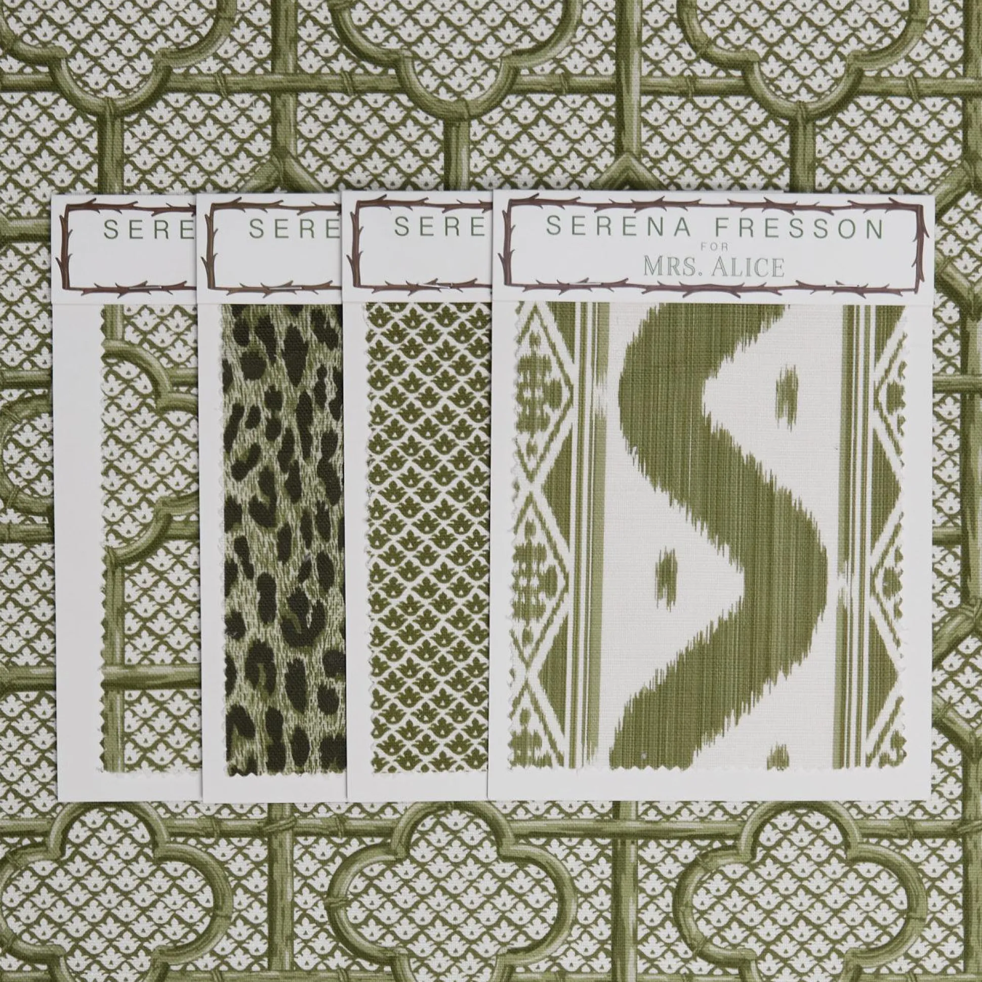 Olive Green Bamboo Trellis Fabric