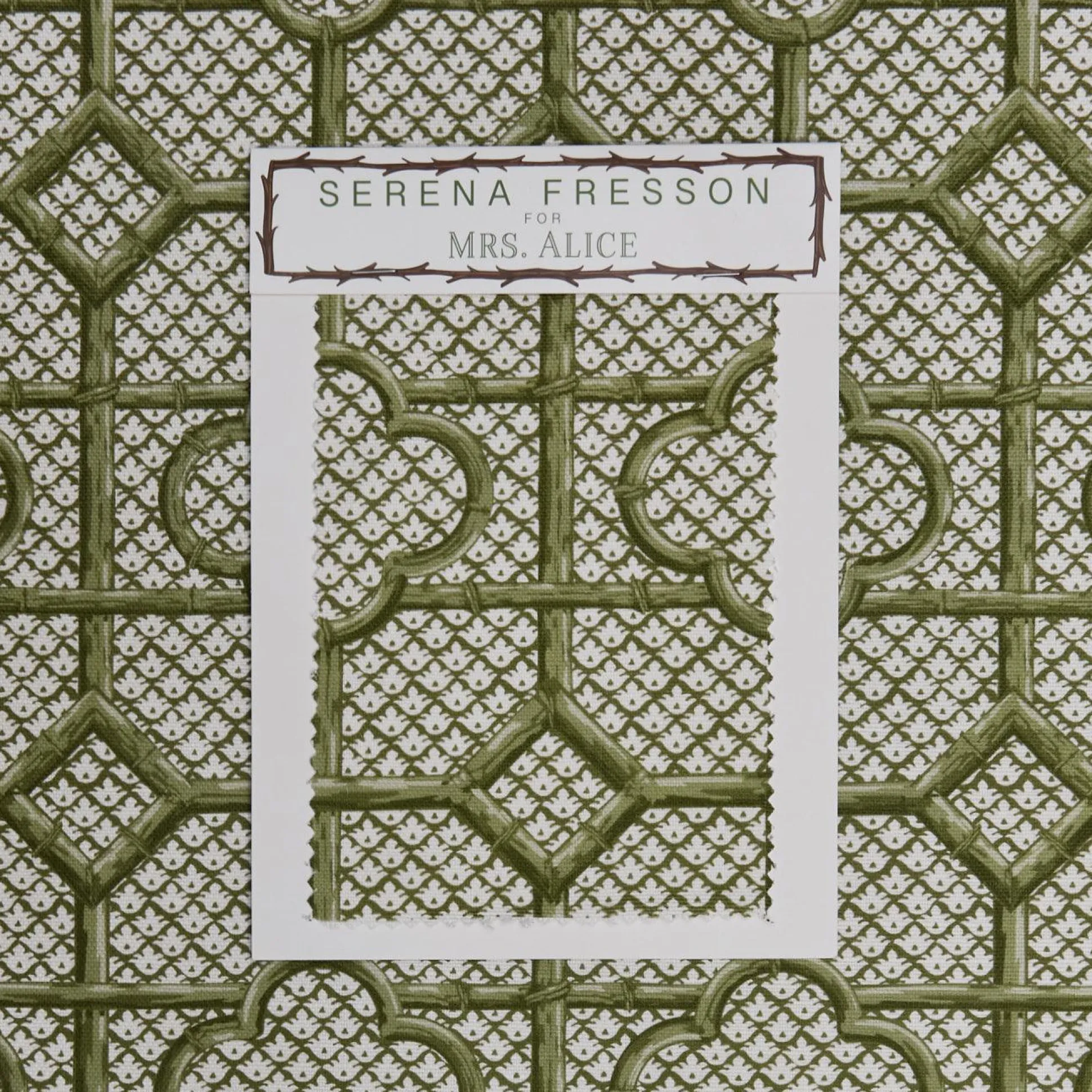 Olive Green Bamboo Trellis Fabric