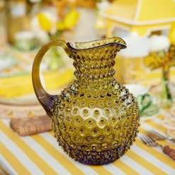 Olive Green Hobnail Jug & Glasses (Set Of 6)