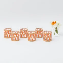 Orange Raffia Water Glasses (Set Of 6)
