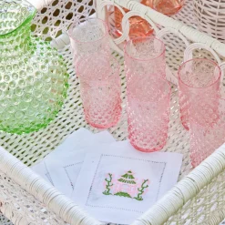 Pink & Green Pagoda Cocktail Napkins (Set Of 4)
