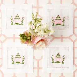 Pink & Green Pagoda Cocktail Napkins (Set Of 4)