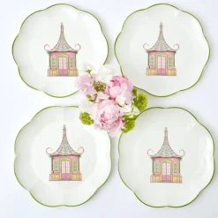 Pink & Green Pagoda Dinner Plate (Set Of 4)