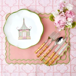 Pink & Green Pagoda Dinner Plate
