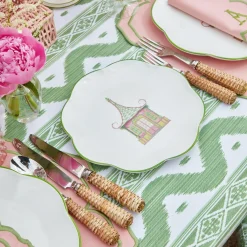 Pink & Green Pagoda Dinner & Starter Plates (Set Of 8)