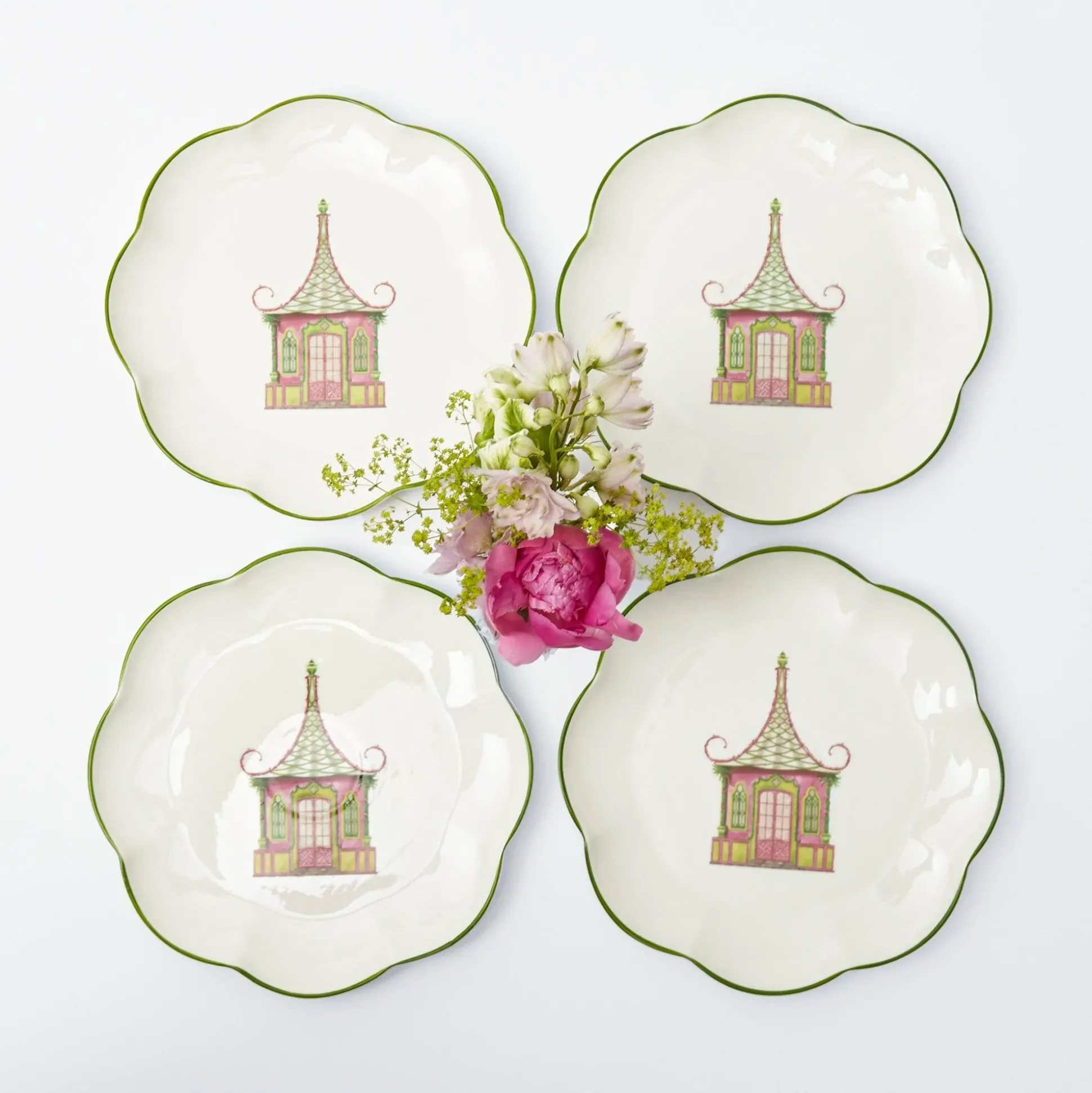 Pink & Green Pagoda Starter Plate (Set Of 4)