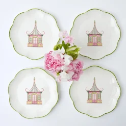 Pink & Green Pagoda Starter Plate (Set Of 4)