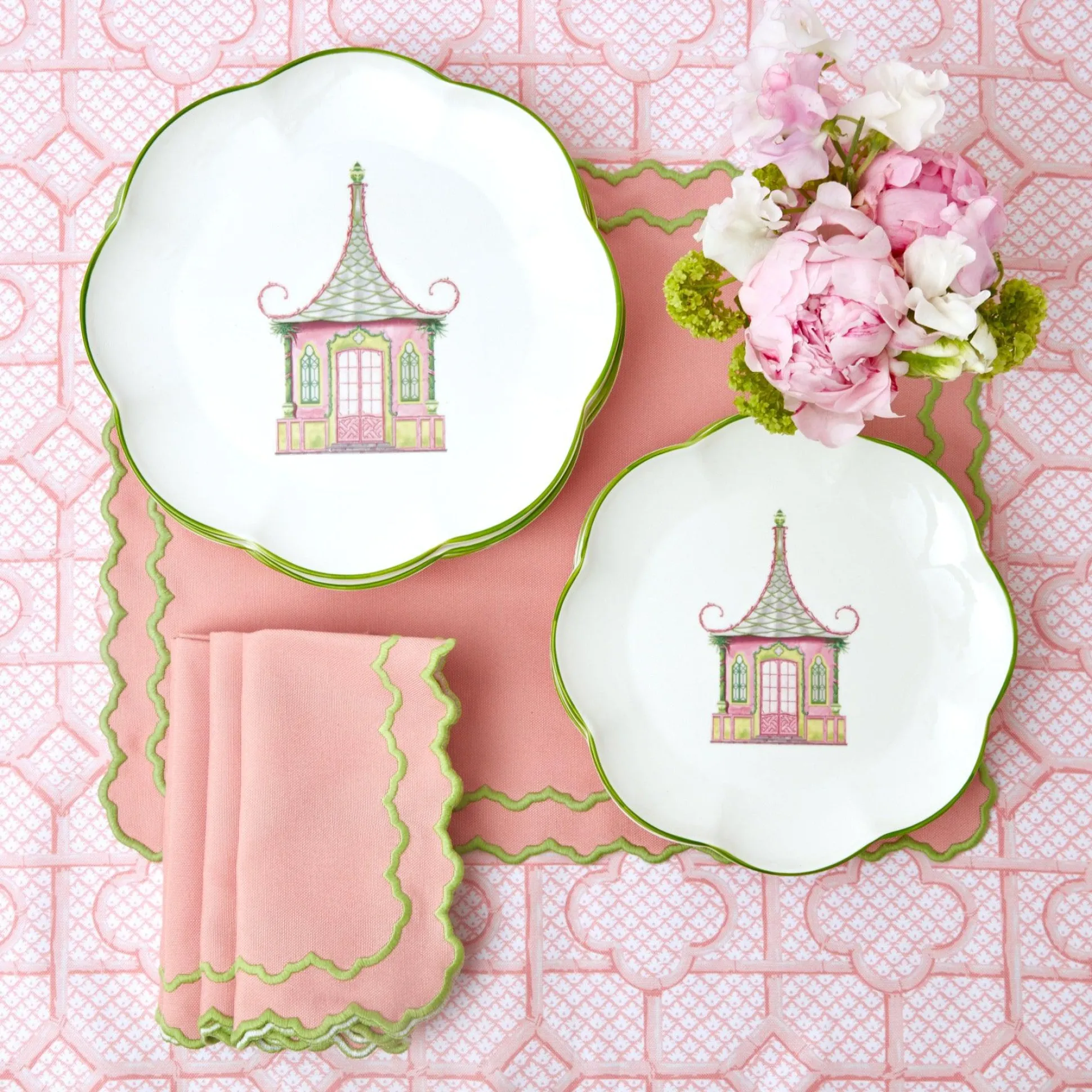 Pink & Green Pagoda Starter Plate (Set Of 4)