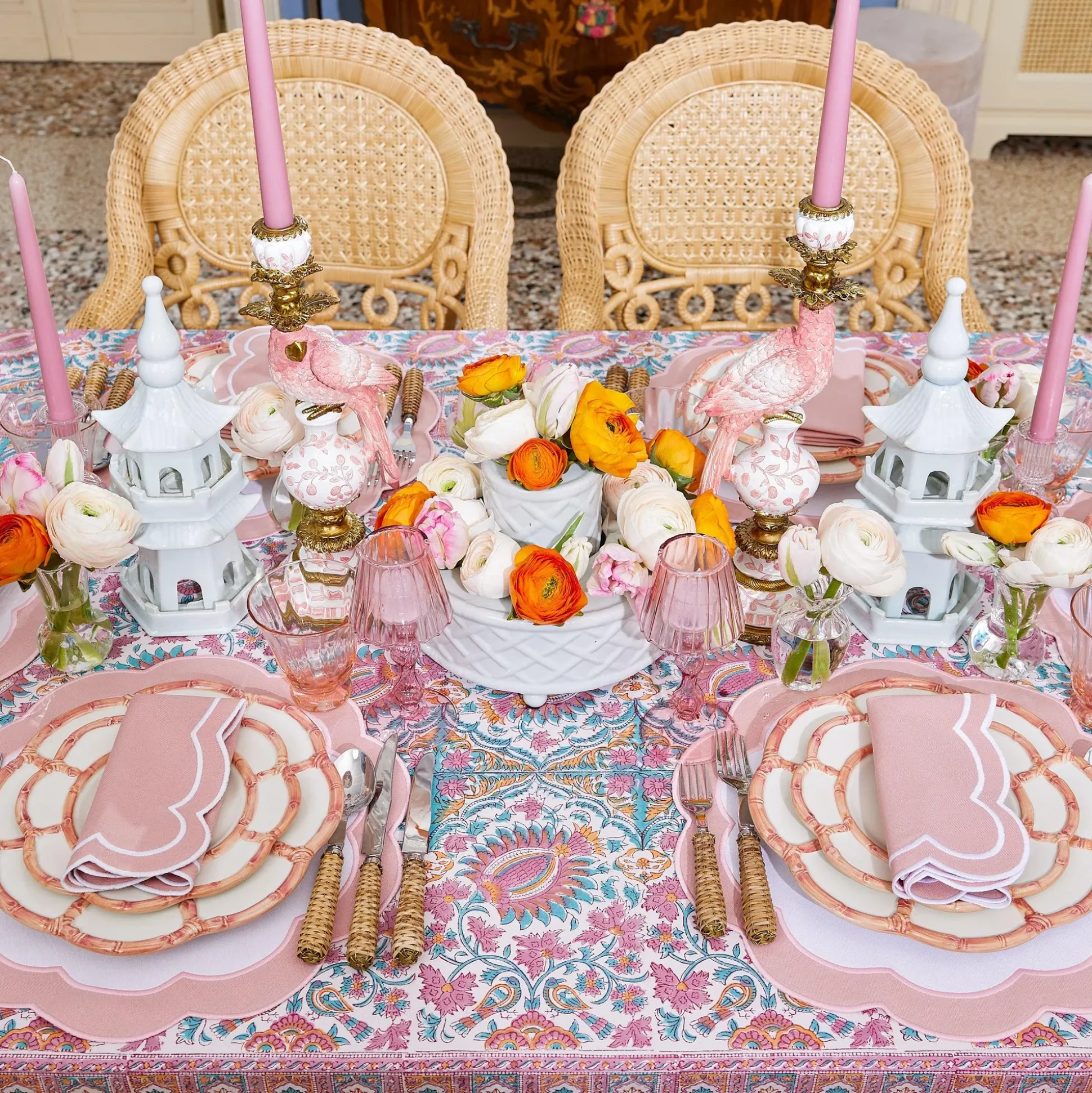 Pink Applique Napkins (Set Of 4)