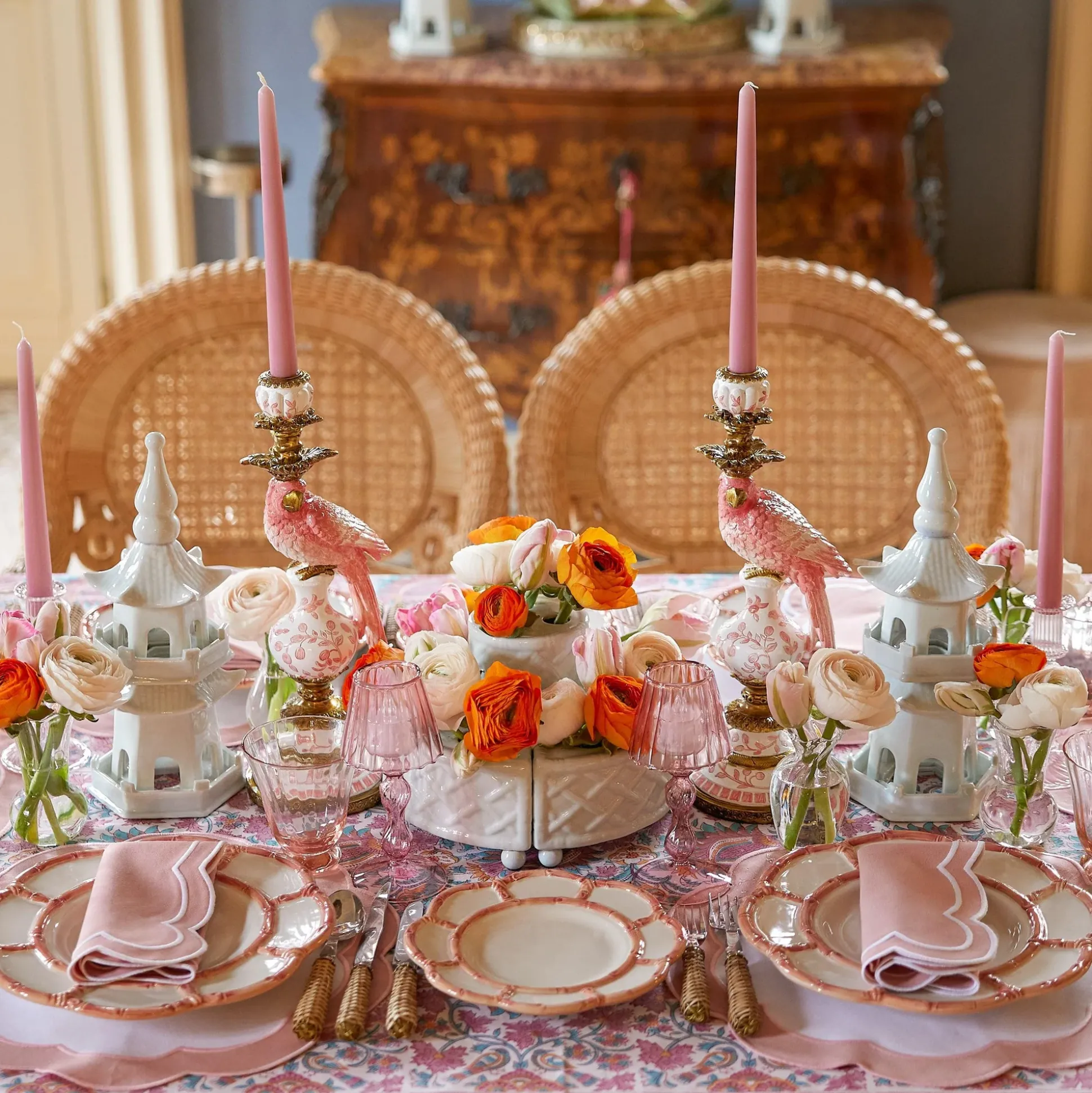 Pink Applique Napkins (Set Of 4)