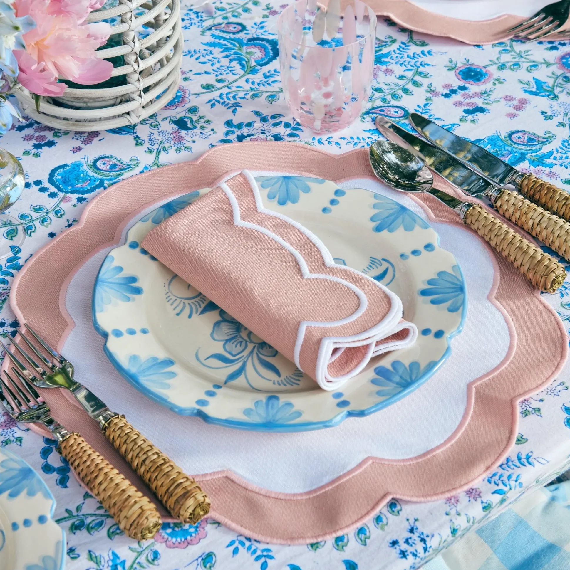 Pink Applique Placemats & Napkins (Set Of 4)