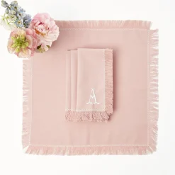 Pink Bamboo, Water Hyacinth & Pink Fringe Linen Set