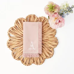 Pink Bamboo, Water Hyacinth & Pink Fringe Linen Set