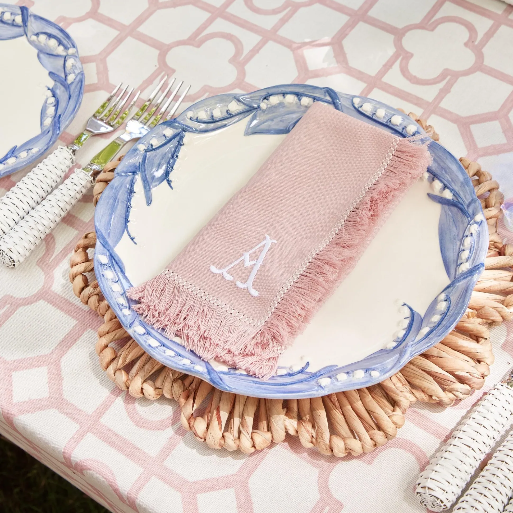 Pink Fringe Napkins (Set Of 4)