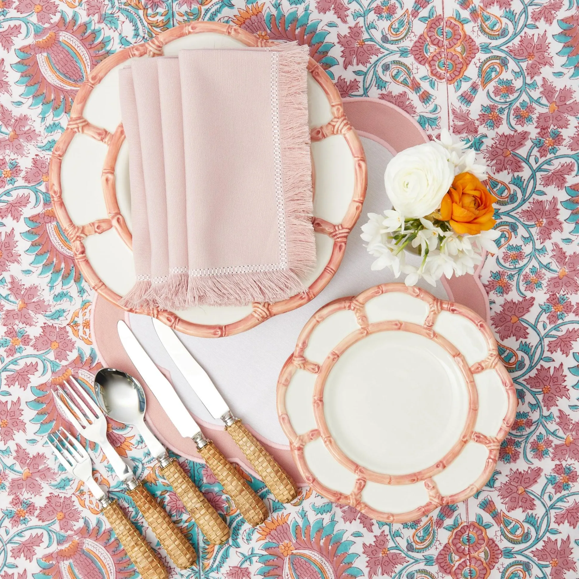 Pink Fringe Napkins (Set Of 4)