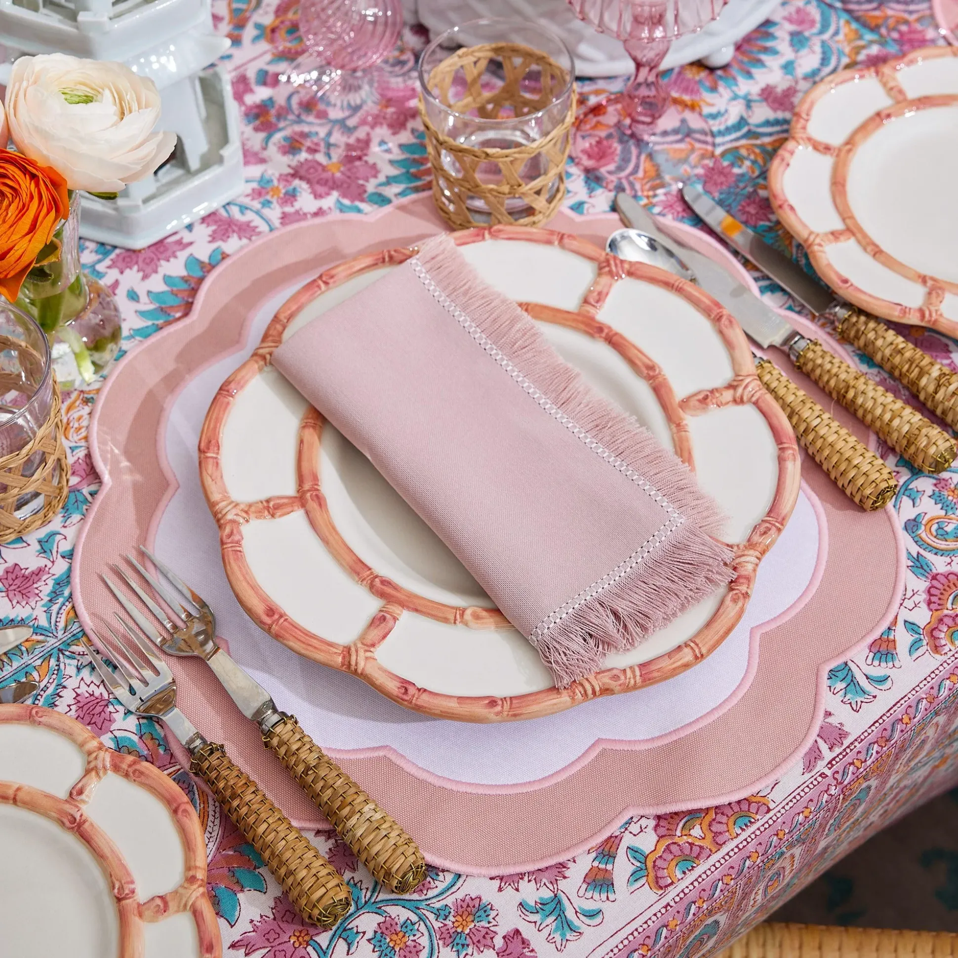 Pink Fringe Napkins (Set Of 4)