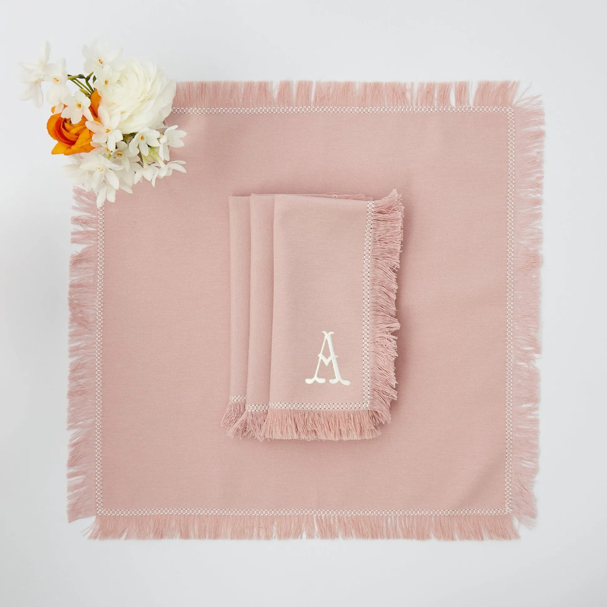 Pink Fringe Napkins (Set Of 4)
