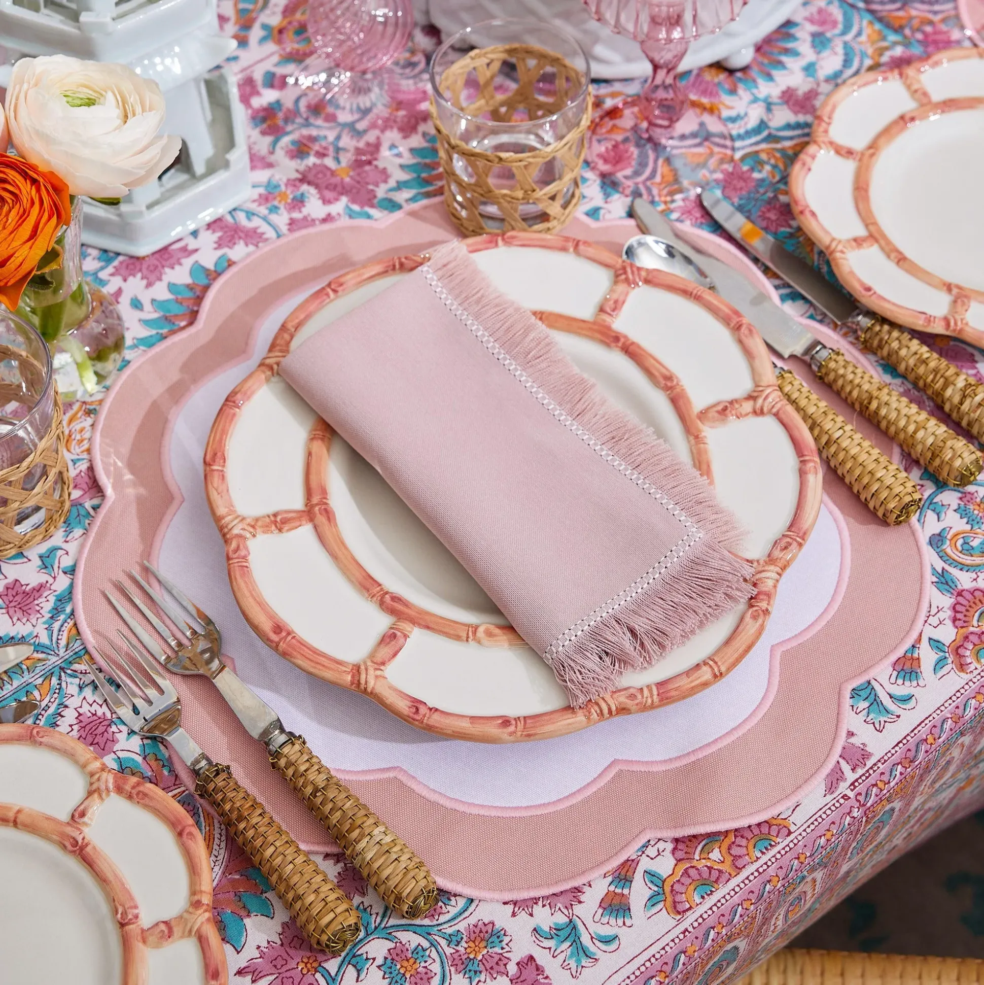 Pink Fringe Napkins (Set Of 4)