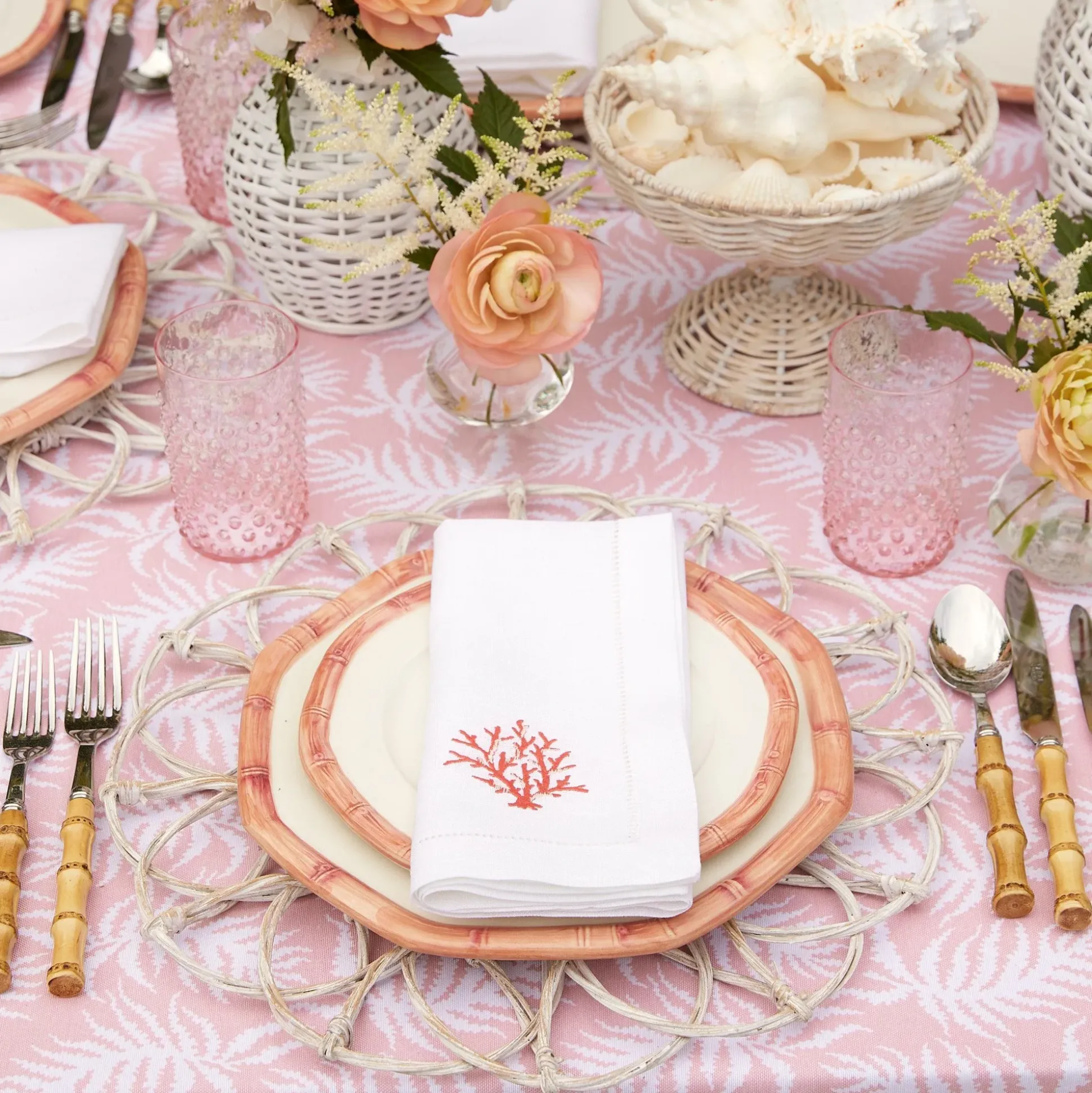 Pink Geometric Bamboo Starter Plate (Set Of 4)