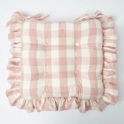 Pink Gingham Ruffle Seat Pad Cushion (Set Of 4)