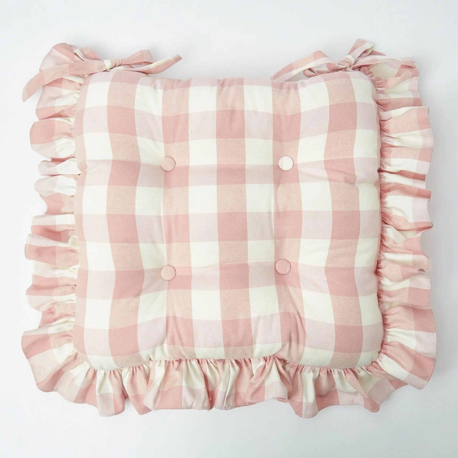 Pink Gingham Ruffle Seat Pad Cushion (Set Of 4)