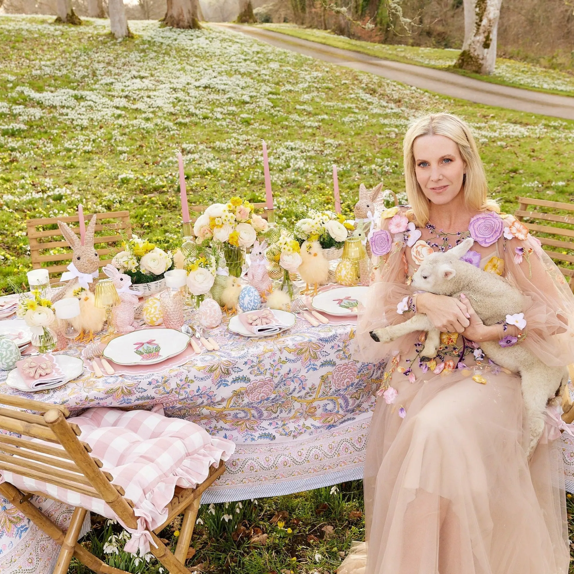 Pink Gingham Ruffle Seat Pad Cushion (Set Of 4)