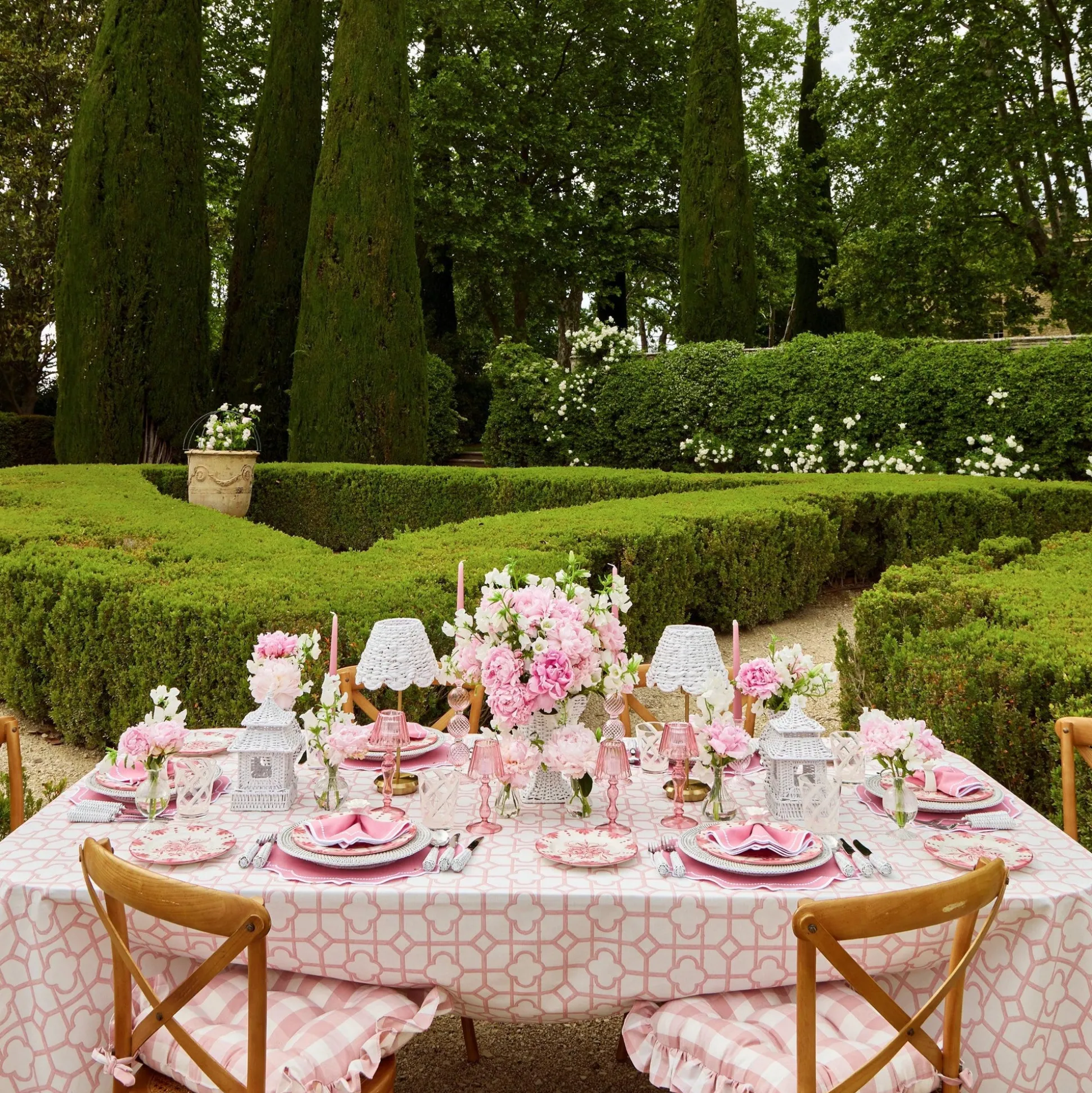 Pink Gingham Ruffle Seat Pad Cushion (Set Of 4)