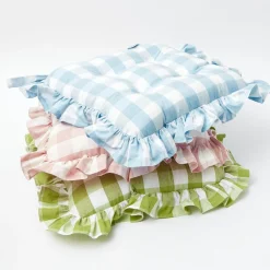 Pink Gingham Ruffle Seat Pad Cushion (Set Of 4)