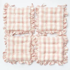 Pink Gingham Ruffle Seat Pad Cushion (Set Of 4)