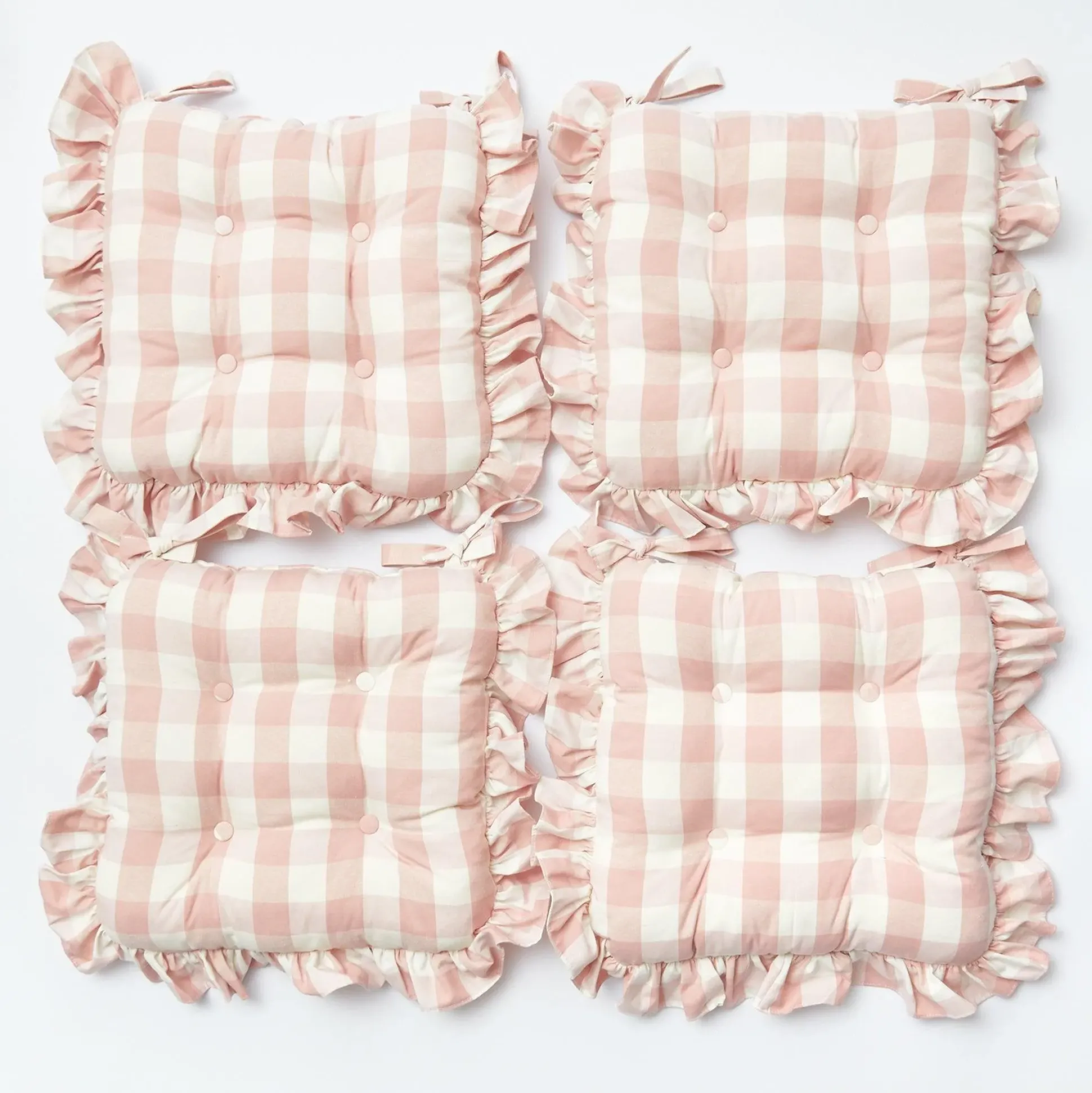 Pink Gingham Ruffle Seat Pad Cushion (Set Of 4)
