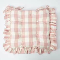 Pink Gingham Ruffle Seat Pad Cushion