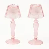 Pink Glass Lantern Tea Light Holder (Pair) - 24Cm
