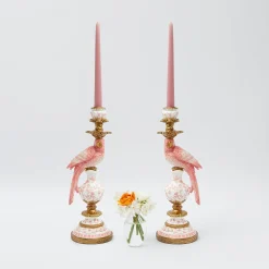 Pink Parrot Candle Holder (Pair)