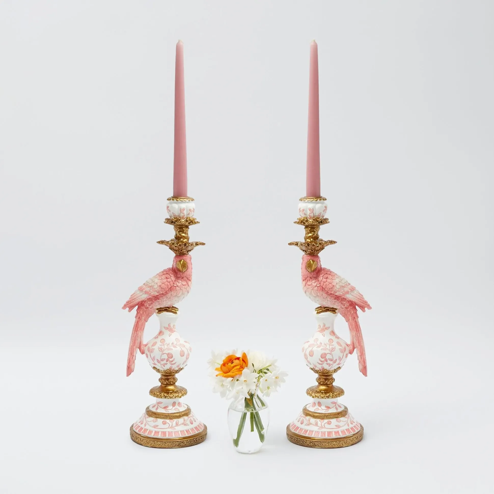 Pink Parrot Candle Holder (Pair)