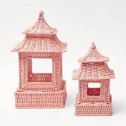 Pink Rattan Pagoda Lantern Set
