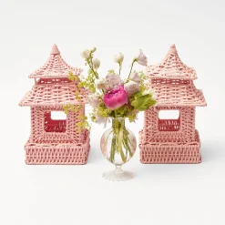 Pink Rattan Pagoda Lantern Set
