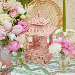 Pink Rattan Pagoda Lantern Set