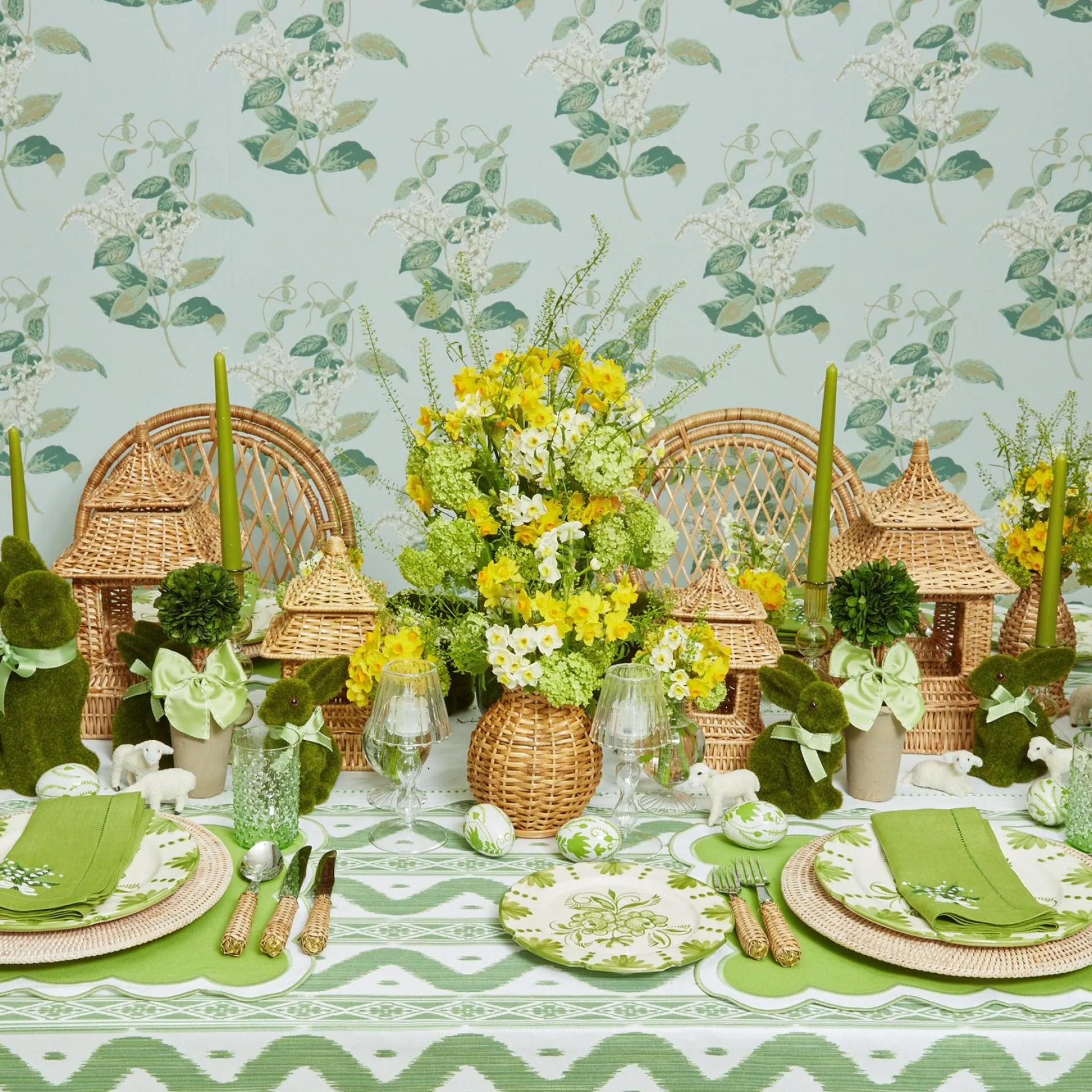 Potted Boxwood With Green Bow Decoration Set