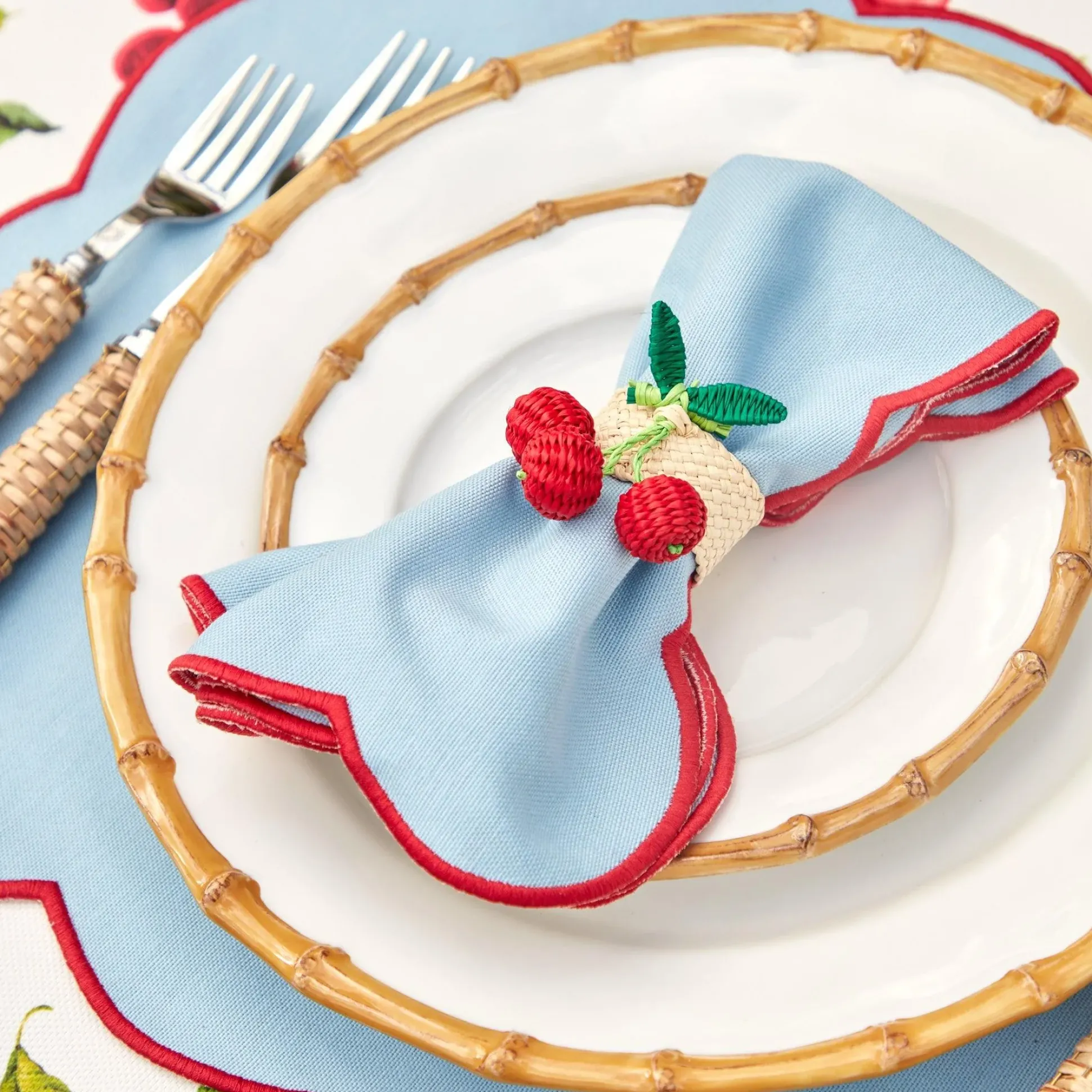 Raffia Cherry Napkin Holders (Set Of 4)