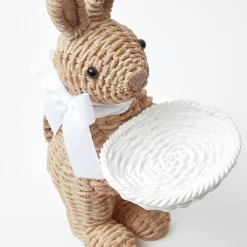 Rattan Ribboned Rabbit With Basket (Pair)