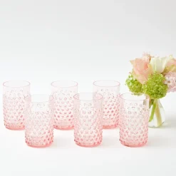 Rose Hobnail Jug With Emerald Handle & Glasses (Set Of 6)