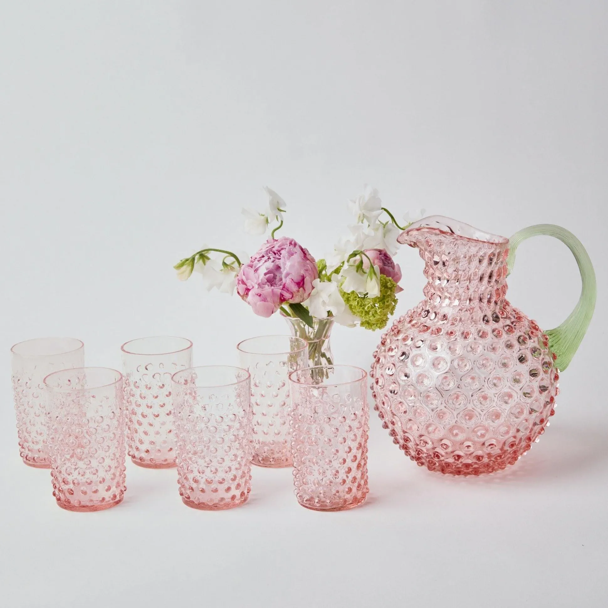 Rose Hobnail Jug With Emerald Handle