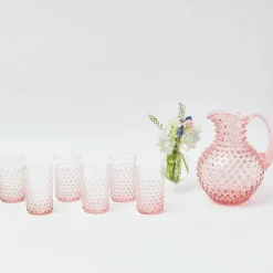 Rose Pink Hobnail Water Glasses & Jug Set