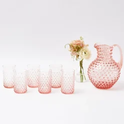 Rose Pink Hobnail Water Glasses & Jug Set