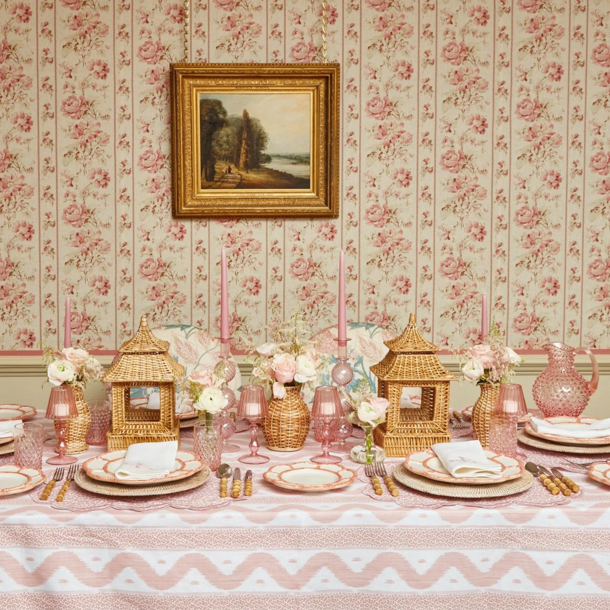 Rose Pink Hobnail Water Glasses & Jug Set