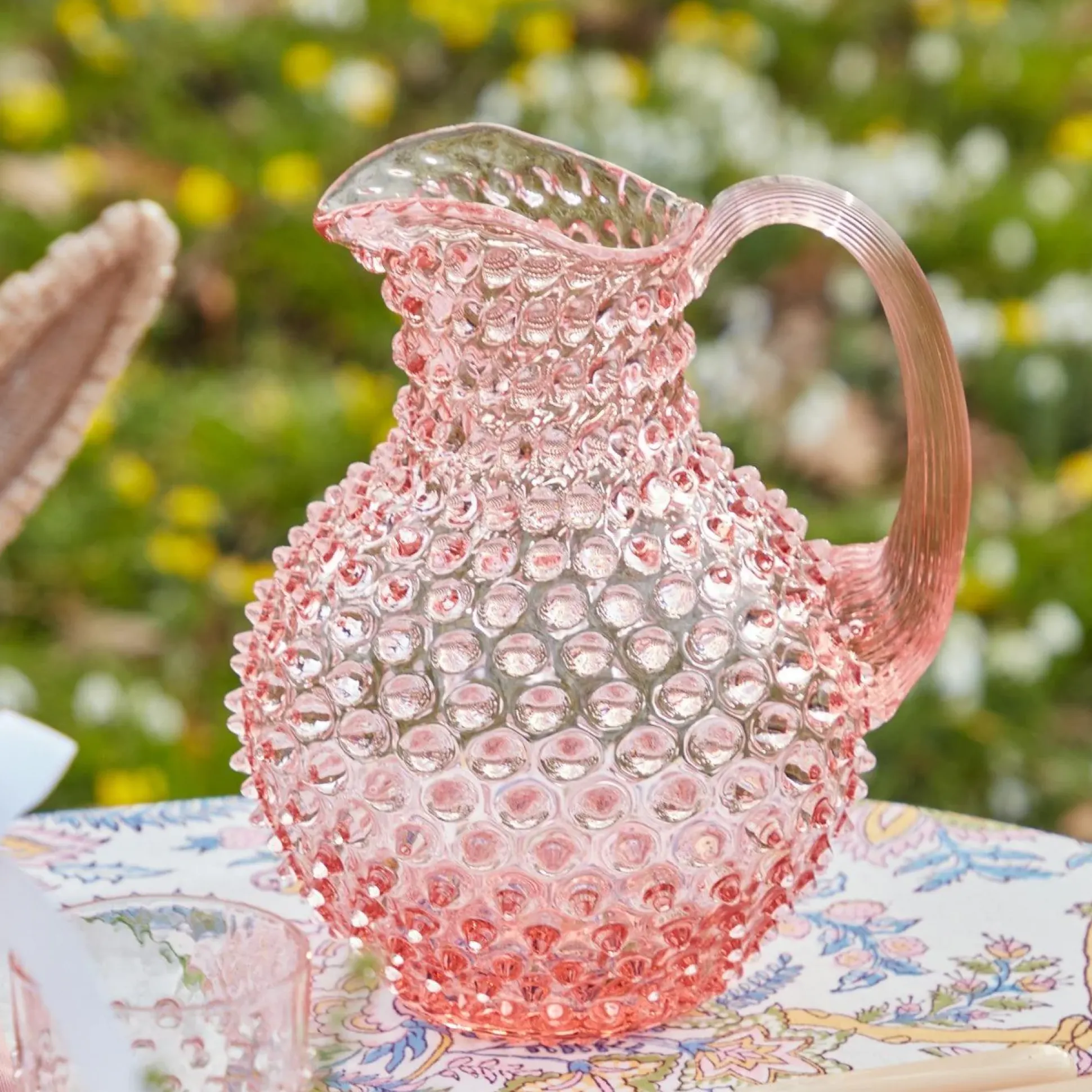 Rose Pink Hobnail Water Glasses & Jug Set